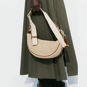 Neiman Marcus Khaki Beach Crescent Shoulder Bag
